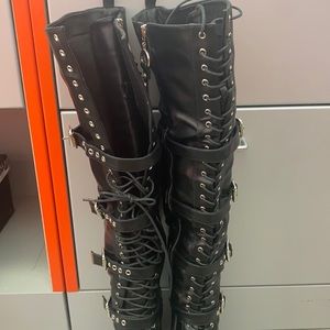 Black, lamoda extreme lace up flat over the knee boots size 9